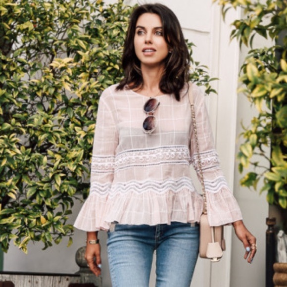 Jonathan Simkhai Voile Grid Top in Pink Embroidered Lace, Small - Picture 14 of 16